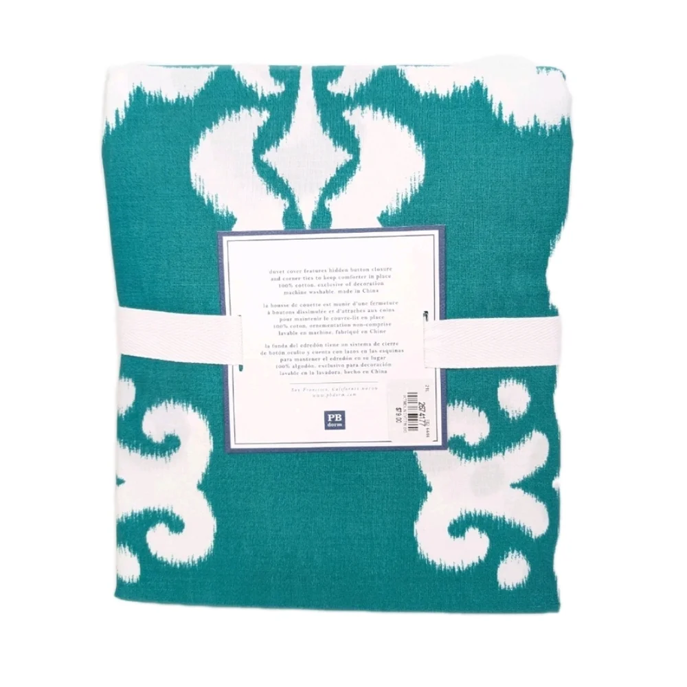 Pottery Barn Twin Duvet Cover NEW Ikat Medallion green Cotton